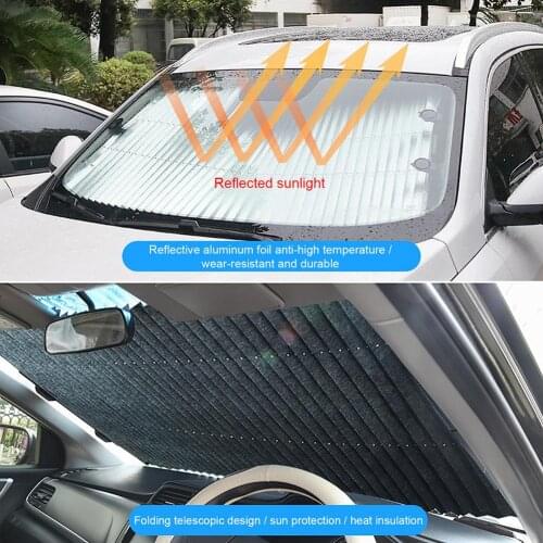 Retractable Windshield Sun Shade Car UV Block Sun Visor Protector Sunshade Curtain Reflective Anti-UV Film Curtains 65cm/70cm