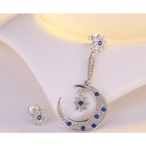 New Hot Popular Luxury Zircon Stud Earrings Elegant 925 Sterling Silver Moon & Star Earrings Jewelry for Women