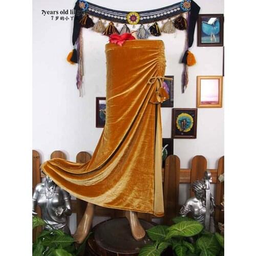 Bellydance Costume Tribal Fusion Velvet Skirt With Open Slit SRA10 16