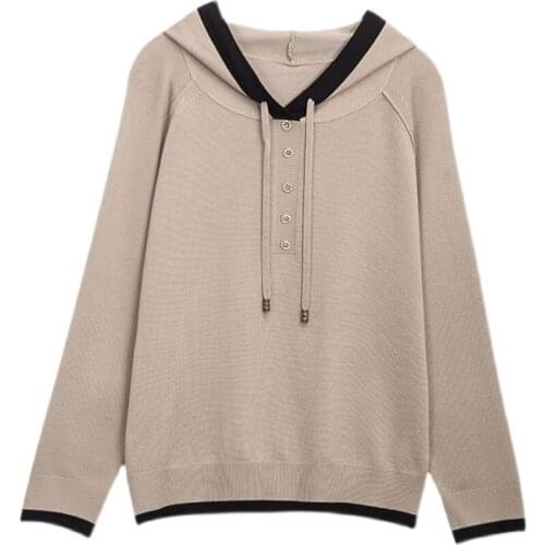 Oversize Knitted Sweater Lady Outerwear New Spring Autumn Jacket Female Sweater Tops Thin Loose Hooded Bottoming Shirt Women