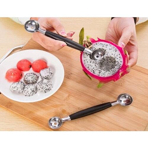 100pcs/lot Free Shipping New Stainless Steel Double end Melon scoops ballers watermelon Baller Scoop Spoon Kitchen Fruit Tools