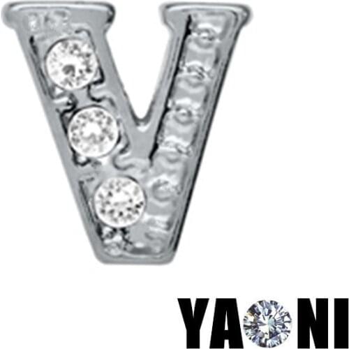 20pcs lot Free Shipping Crystal Alphabet Letter V Charms For Magnetic Glass Memory locket Pendant