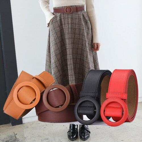 2020 Round Pin Buckle Belt Women No Needle Pu Leather Wide Belts For Jeans Dress Skirts Solid Waistband Strap Belt girdle kemer