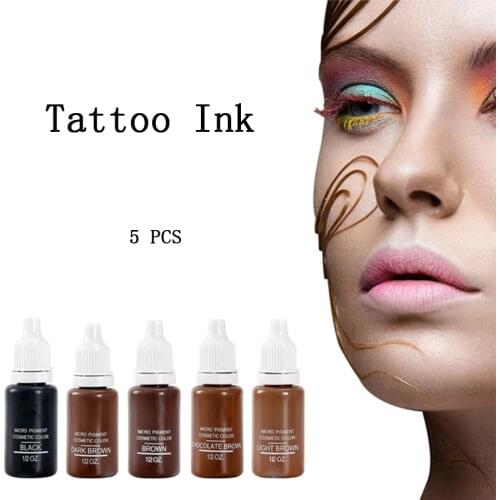 5 Bottles Of 1/2 QZ Tattoo Ink Permanent Makeup Pigment After Tattoo Set Black Brown Mix Match Waterproof Sweat-Proof Easy Color