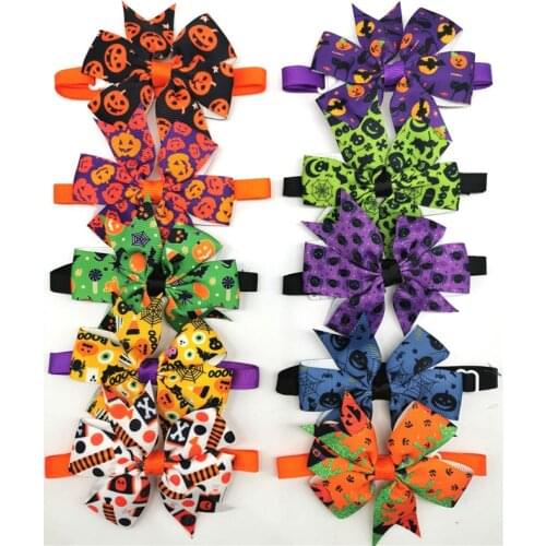 50/100pcs Halloween Pet Supplies Pumpkin Skull Dog Pet Cat Bow Tie Collar Puppy Samll Dog Bowtie Holiday Grooming Accessories