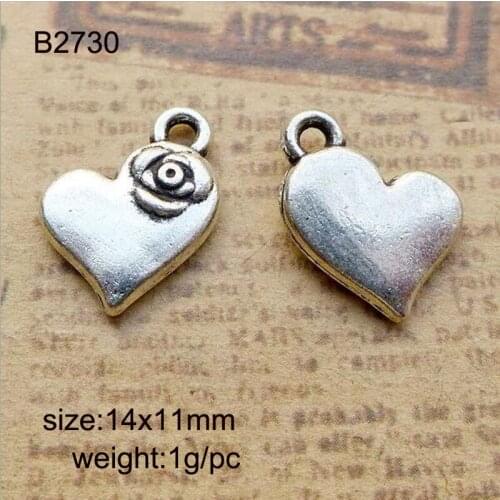 50pcs Antique Silver Alloy Retro Rose Heart Charm Jewelry Findings Accessories 14x11mm