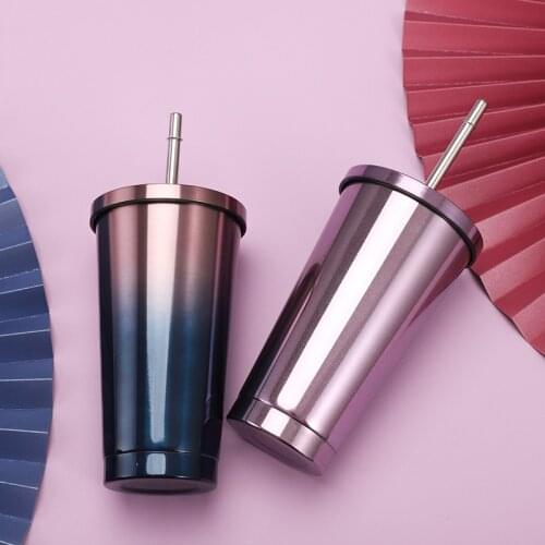 500ml Creative Stainless Steel Straw Cup Double Layer New Coffee Ice Tyrant Mug Gift Customization Without Logo