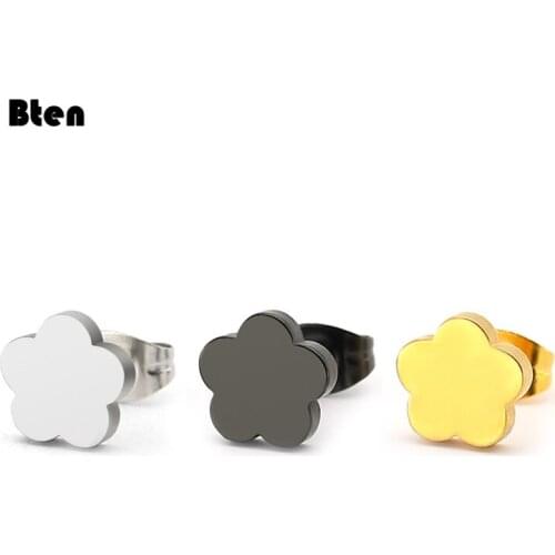 Bten Plum Blossom Star Stud Earrings Women Stainless Steel Light Luxury Student Party Jewelry