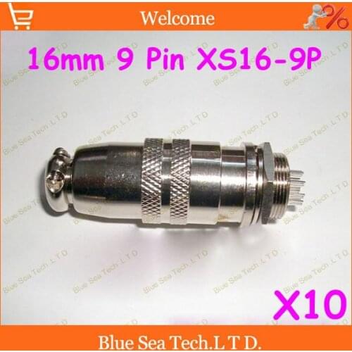 Free Shipping 10 sets=20pcs 9 Pin 16mm Male & Female mic circular connector kit XS16-9P Socket+Plug,Aviation plug interface