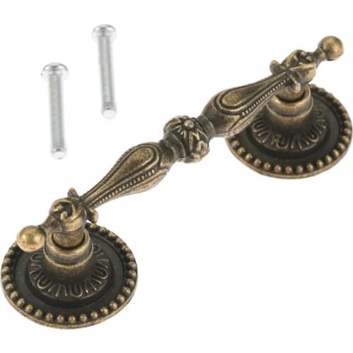 Antique Bronze Handle Vintage Pull Brass Knob 86*24mm Europe style Lace Cabinet Drawer Kitchen Decor Furniture Hardware w/screw