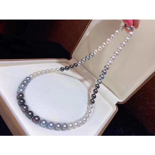 D118 Fine Jewelry Natural Fresh Water 9-11mm Gradient Color Peals Necklaces for Women Fine Pearls Necklaces