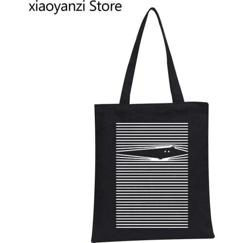 Eco Reusable cool funny Shopping Bag casual Handbag Black Ladies Shopper Bags Canvas Handbags Wholesale SL-8799-4