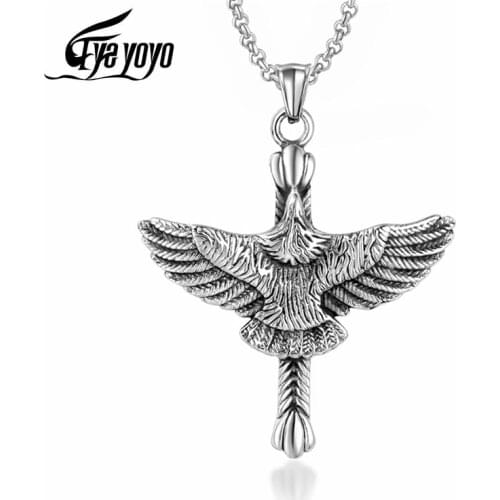 EyeYoYo Eagle Necklace Titanium Steel Punk Falcon Pendant Necklace Vintage Animal Pendant Men Necklace
