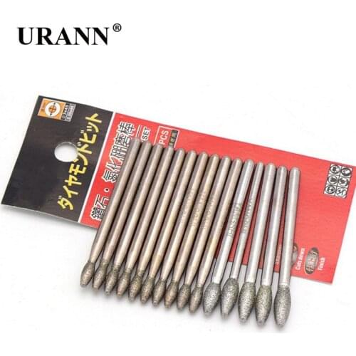URANN 3mm 4mm Diamond Grinding Head Grinding Needle Bits Burrs Metal Stone Jade Engraving Carving Tools 3.0mm Shank Needle Drill