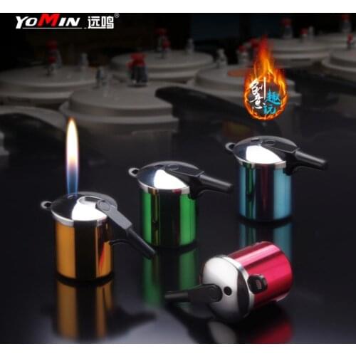 Interesting Mini pressure cooker with smooth surface butane Inflatable cigarette lighter Novelty Open flame igniter （no gas