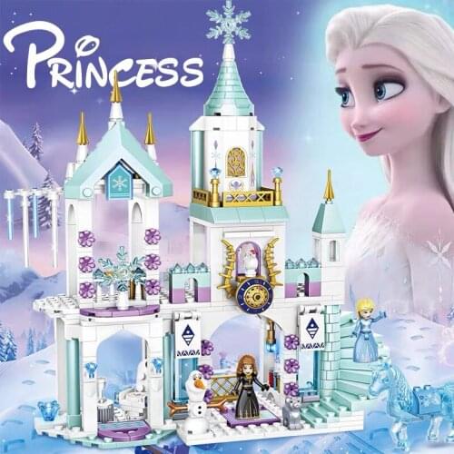 Disney Frozen Elsa Ice Castle Building Blocks Model Toys Princess Series Palace Building Bricks For Kids Creative Gifts