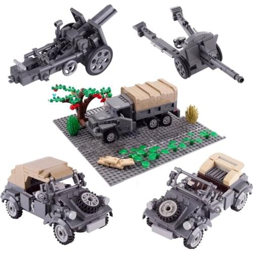 MOC WW2 Military US GermanTrucks Tank Car Building Blocks Army Figures Weapons Vehicles Accessories Model Bricks Kids Toys