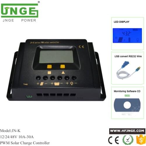 JNGE Power PWM Solar Charge Controller 12v 24v 48v auto LCD Charger Regulator with RS232 RJ45 Computer Interface Communication
