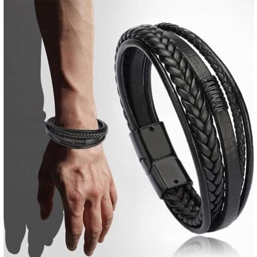 Leather Cord Hand-woven Bracelet Black Brown DIY Handmade Leather& Bangle Gift For Women Men Engagement Birthday Gift