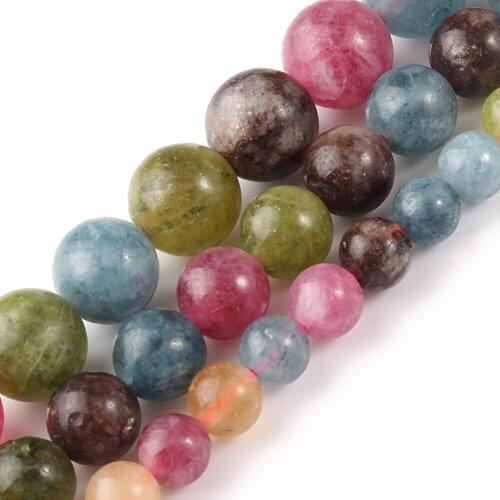 Colorful Tourmaline Jades Stone Bead Round Loose Spacer Beads for Jewelry Making DIY Bracelet Accessories 15'' 6/8/10mm