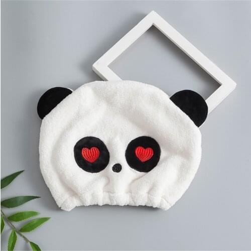 Round Dry Hair Towel Panda Shower Cap Dry Hair Cap Childrens Coral Velvet Towel Cartoon Lovely Towel Lovely Dry Hair Towel