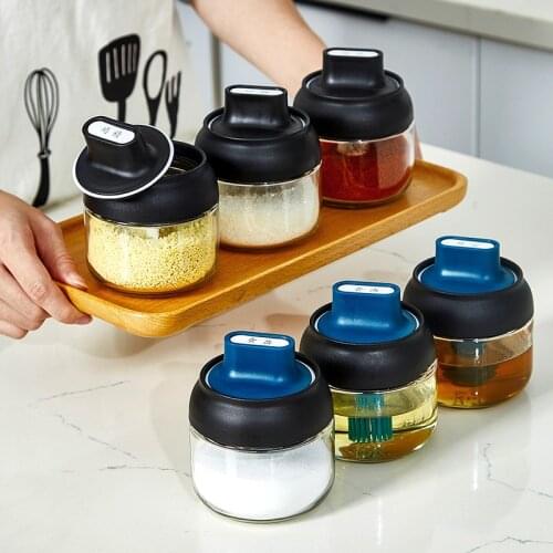 Kitchen Glass Spice Jars With Lid Salt And Pepper Shakers Set Seasoning Organizer Herbs Soy Sauce Oil Bottle With Label Paper