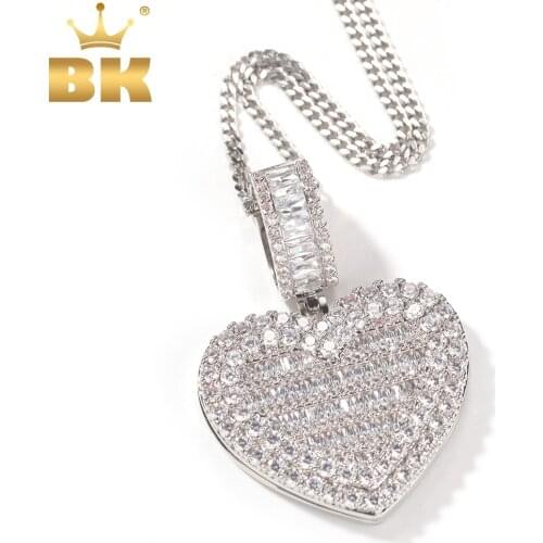 The BLING KING Large Size Heart Shape Custom Photo Locket Frame Pendant Tennis Memory Jewelry For Couple Valentines Day Gift