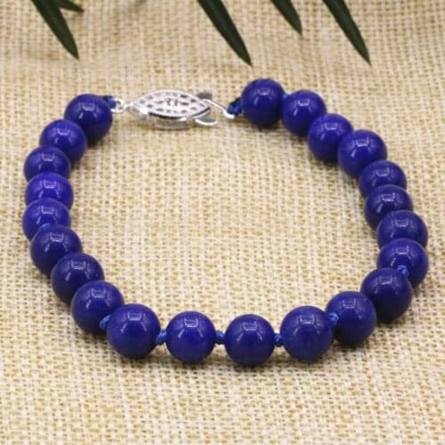 Fashion women strand bracelet natural lapis lazuli round stone beads 8mm beads bangle wholesale price diy jewelry 7.5inch B3170