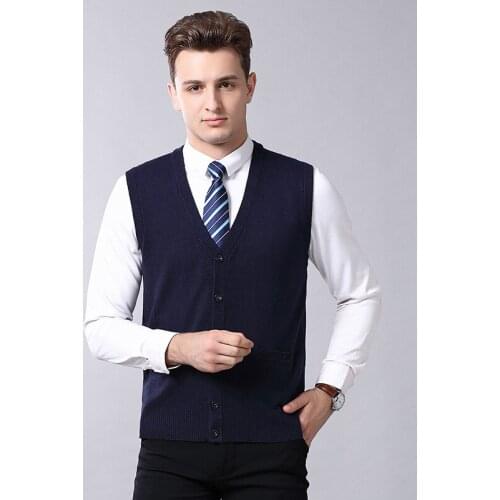 Men cashmere knitted sweater vest 2019 Autumn and Winter casual man solid V-neck wool cardigan vest