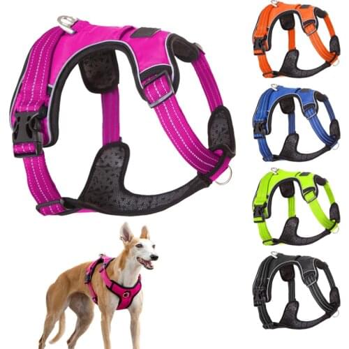 Padded Pet Dog Harness 3M Reflective Nylon Front Range Vest Harness Safety Vehicular Lead For Dogs Adjustable Straps Bulldog Pug