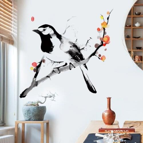 New Chinese Style Wall Stickers Flowers Home Office Decor Living Room 3D Wall Art Bird Sticker Teen Bedroom Decals for Furniture