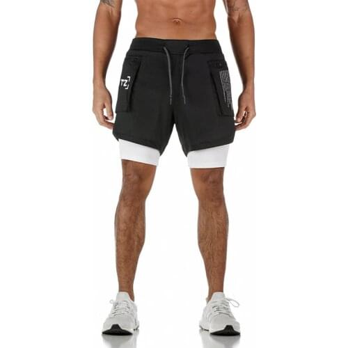 2021 Summer New Double Shorts Running Training Air Defense Mens Breathable Pants Overalls Stretch Five-Point Pants