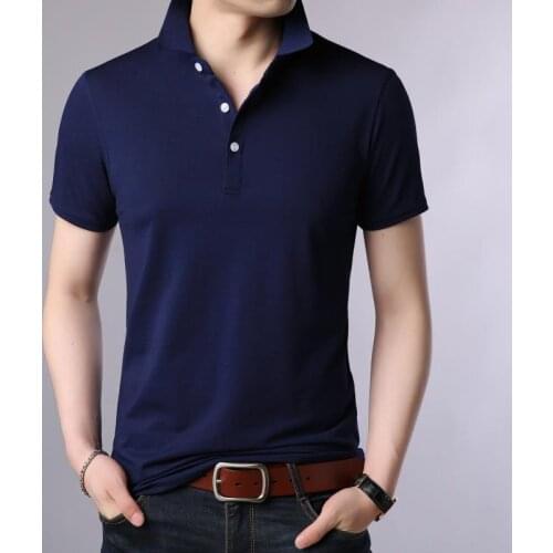 2021 Summer New Mens Lapel Pearl Cotton Solid Color Slim-Fit Short-Sleeved T-shirt Fashion Solid Color Casual T-shirt