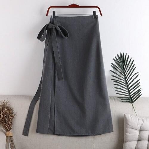 Autumn and winter new high waist slim one-piece lace-up bow-knot solid color mid-length skirt Women Skater Skirts Waist Ladies