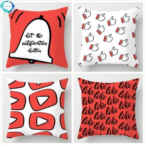 Social App Style Polyester Cushion Cover Modern Sofa Throw Pillow Cover Home Decor Youtube Throw Pillowcase for Couch Bed Car