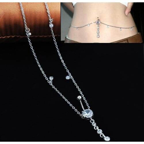 Sex Accessories White Zircon Sexy Rhinestone Dangle Belly Button Chain Piercing Waist Chain Navel Ring Porn BDSM Bondag S1042