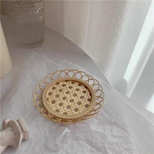 Simple Style Drink Cup Coasters Japanese Mat Dining Table Placemat Bamboo Woven Saucer Mat Non-slip Pot Holder Rattan Woven Cup