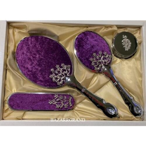 AWESOME GIFT IN GREAT COLOR Your comb set Purple Velvet Bridal Mirror-Comb Dowry Set FREE SHIPPING
