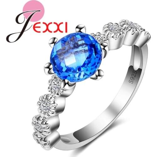 Simple Elegant Blue Austrian Crystal Wedding Rings For Brides Fashion 925 Sterling Silver Engagement Proposal Ring Bague