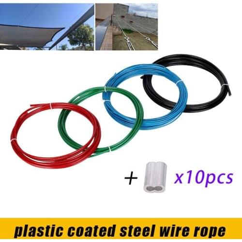 304 stainless steel black, green, blue and red transparent vinyl coated steel wire rope, 1mm-4mm, used for hanging light strings