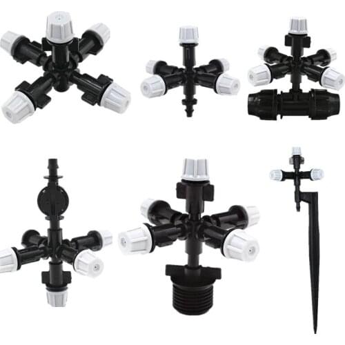 10pcs 5-Ways Misting Sprinkler With Antileek Barb Tee Connector Micro Irrigation Fittings Drip Watering