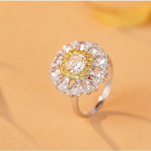 Europe America Luxury Flower Rings Inlay Shiny Crystal Zircon Fashion Eternity Jewelry For Women Wedding Engagement Party Gift