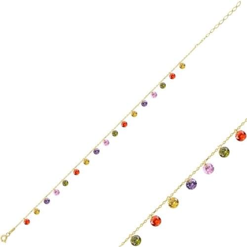 Silver 925 Sterling Round Zircon Stone Dangle Bracelet