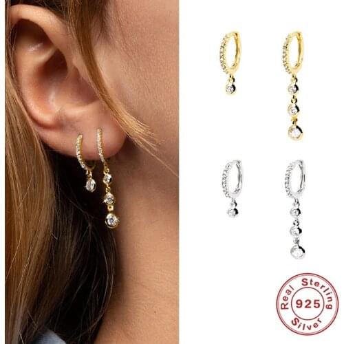 AIDE Asymmetric Zircon Setting Earrings Hoops 925 Sterling Silver Earrings For Women Silver Jewelry Earring Aretes De Mujer