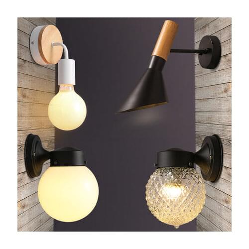 Modern minimalist wood iron wall lamp personality lamp bedside bathroom mirror light energy corridor