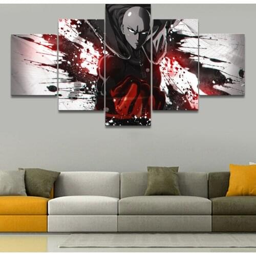 Modern Artwork Home Decor Living Room Wall Art Painting Pictures Canvas Printed 5 Panel Anime One-Punch Man Saitama Poster frame