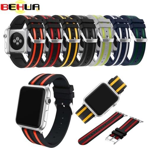 Sport silicone strap band for Apple watch 4/3/2/1 42mm 38mm rubber bracelet wrist belt watchband for iwatch+ metal buckle Straps