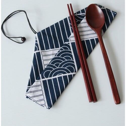 Japan Style Spoon Fork Storage Bag Reusable Travel Outdoor Drawstring Pouch Kitchen Chopsticks Tableware Storage Cleaning Brush