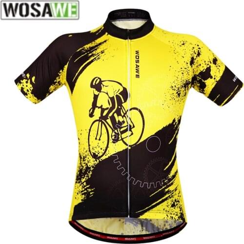 WOSAWE Summer Short Sleeve Cycling Jersey Men Quick Dry Bicycle MTB Bike Tops Clothing Wear Silicone Non-slip with 3 pockets