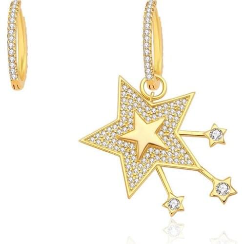 Fashion Real 925 Sterling Silver Asymmetric Meteor Star Earrings Micro Cubic Zirconia for Women Fine Party Jewelry Gift